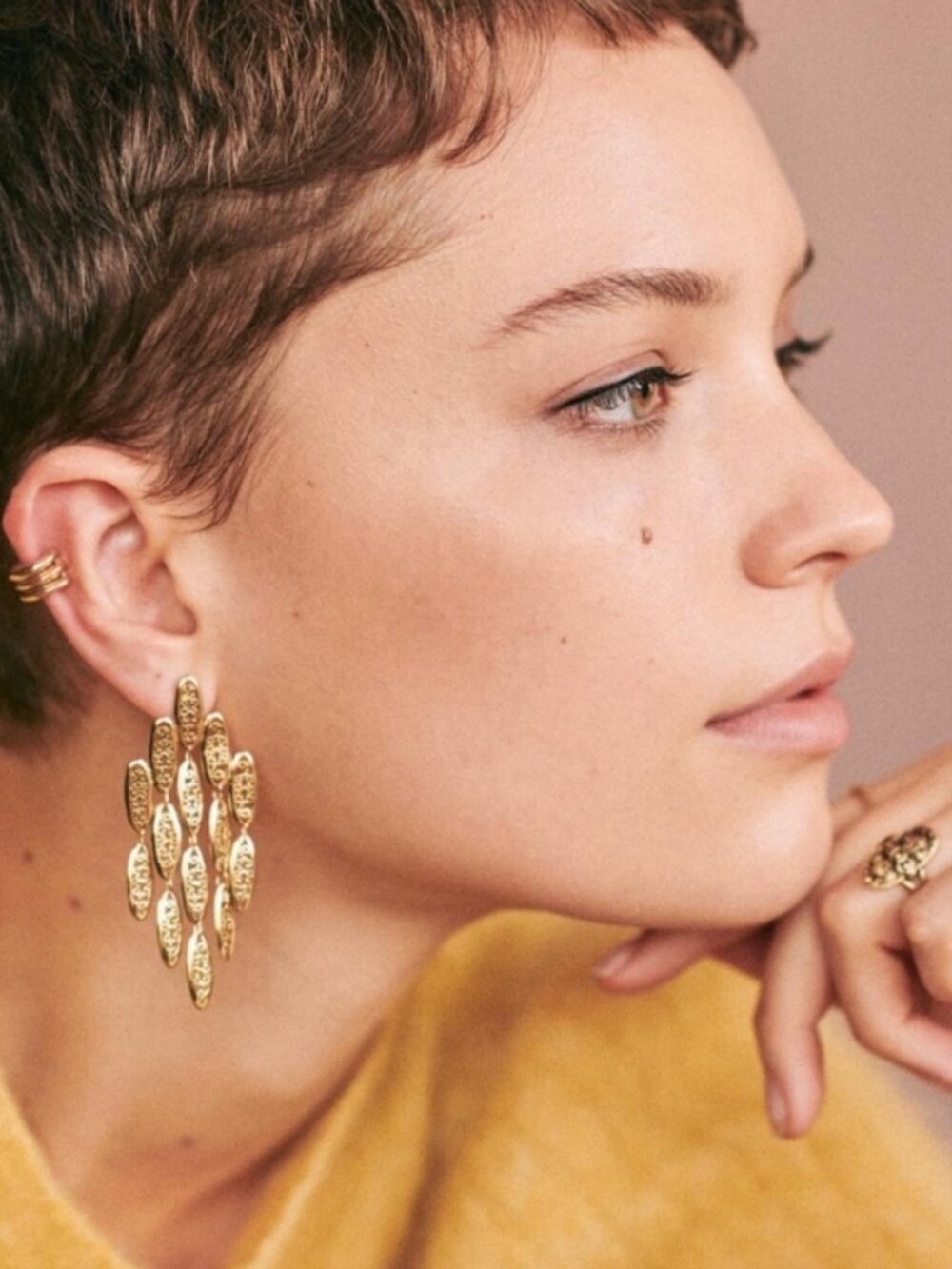 Sezane Colombe Earrings Gold Plated Metal New with Pouch & Box Rare Find - Picture 1 of 15